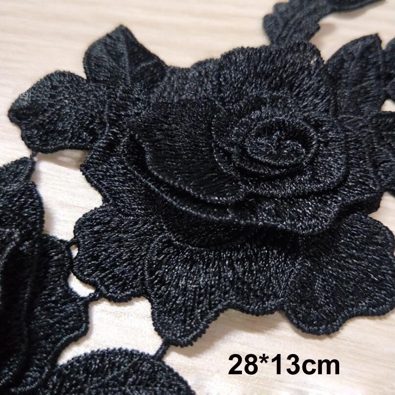 1 Miếng Dán Ủi Quần Áo Hình Hoa Hồng 3D Trắng Đen
