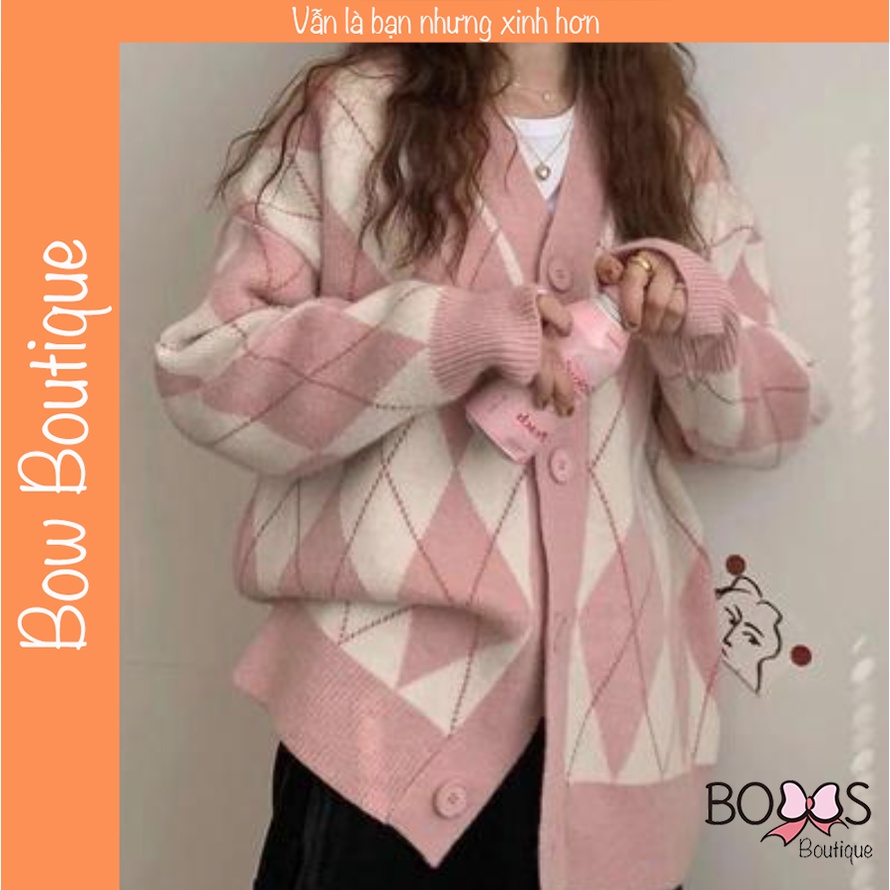 Áo cadigan oversize hoạ tiết kim cương, áo khoác len cardigan dáng rộng họa tiết thổ cẩm cho nữ [CKC]