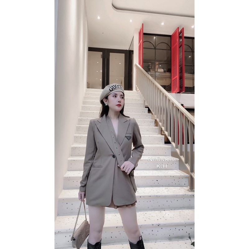 BÁN SỈ ÁO BLAZER NÂU TÂY KÈM BELT CÓ TAG HÀNG THIẾT KẾ | BigBuy360 - bigbuy360.vn