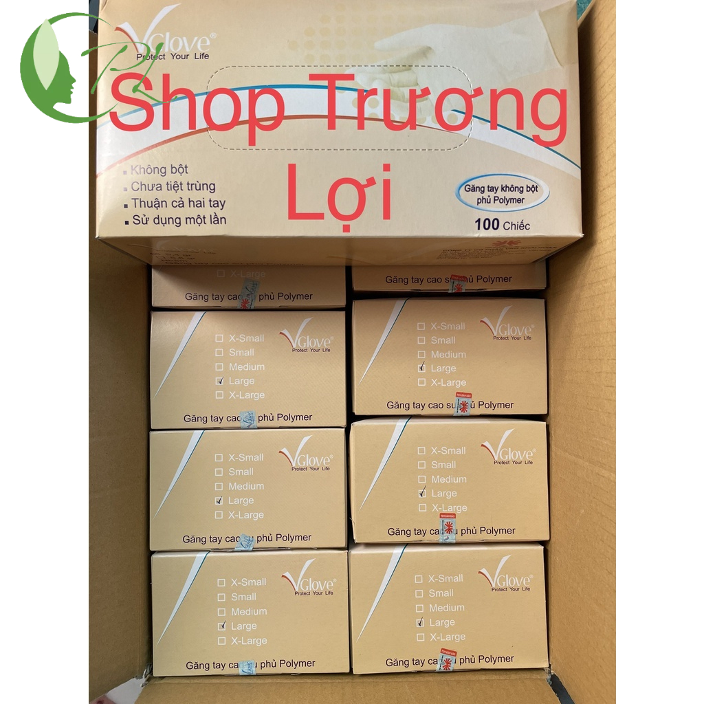 Thùng 10 Hộp Găng Tay Cao Su Y Tế Không Bột Vglove Phủ Polymer 2 Mặt - Hàng Công Ty - Xuất VAT Free