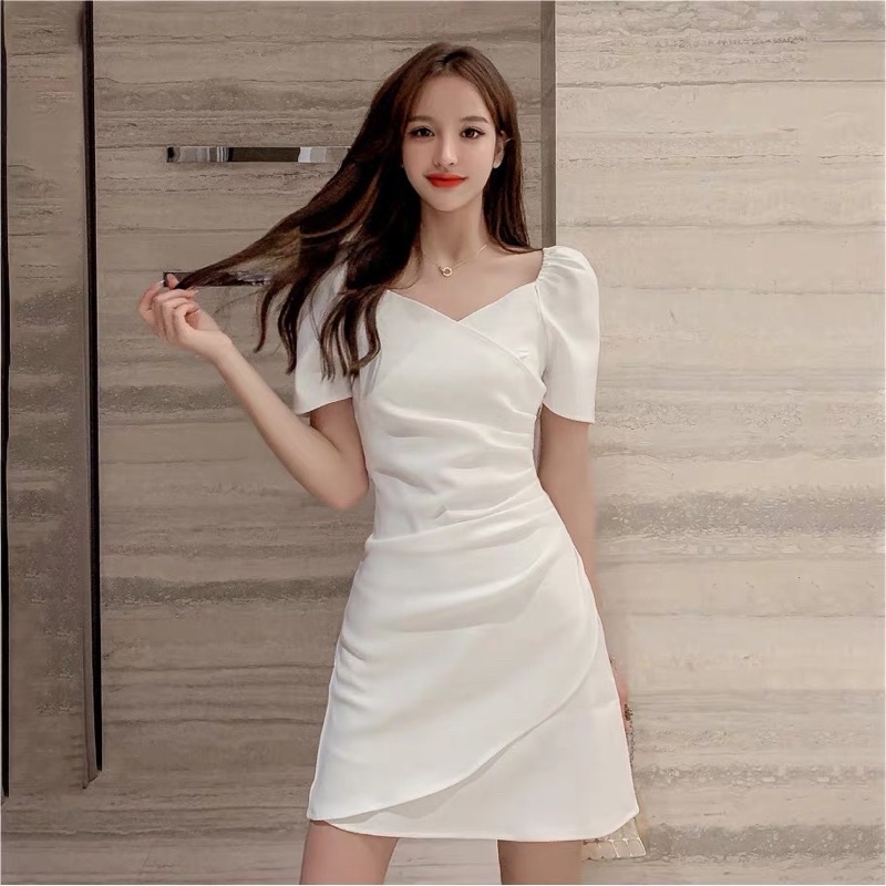 Đầm kiểu xếp ly hách dáng 2 màu đen trắng - d108