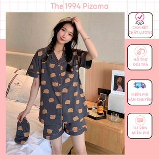 BỘ ĐỒ NGỦ NỮ GẤU NÂU, SET PIJAMA NỮ HOẠT HÌNH GẤU XINH XẮN TAY CỘC