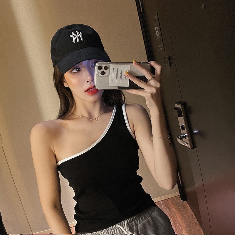 Cocory vn Single shoulder strap irregular hot girl sexy vest Women Fashion Off Shoulder Slim Crop top