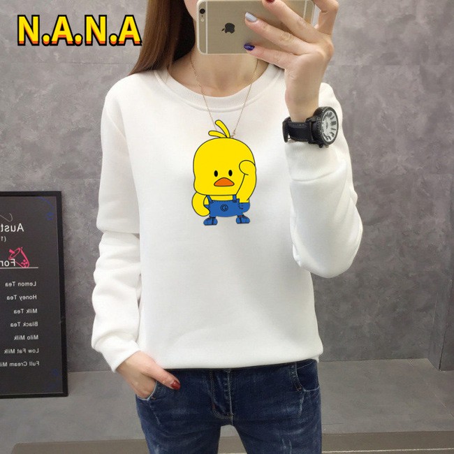 Áo Sweater Cổ Tròn In Hình Vịt Vàng Thời Trang Thu Đông Cho Nữ