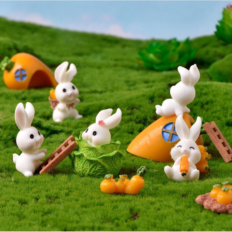 Decor bàn học gia đình thỏ chăm sóc nông trại cà rốt trang trí tiểu cảnh, terrarium