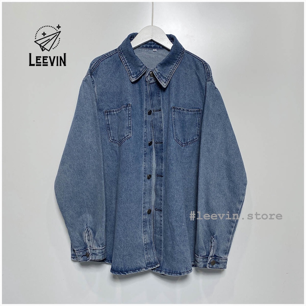 Áo Khoác Jean Nữ Form Rộng LEEVIN Phong Cách Ulzzang - Kiểu áo khoác bò dáng sơ mi jeans nữ denim màu xanh Leevin Store