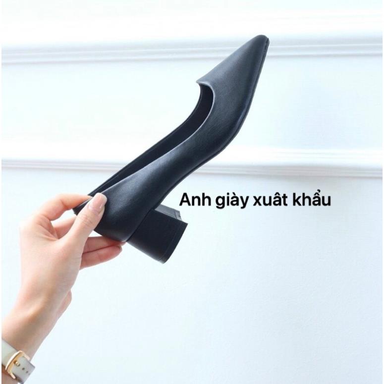 Giày da lì mũi nhọn gót vuông 3p hàng Việt Nam xuất khẩu( ảnh thật, kèm video) HOT