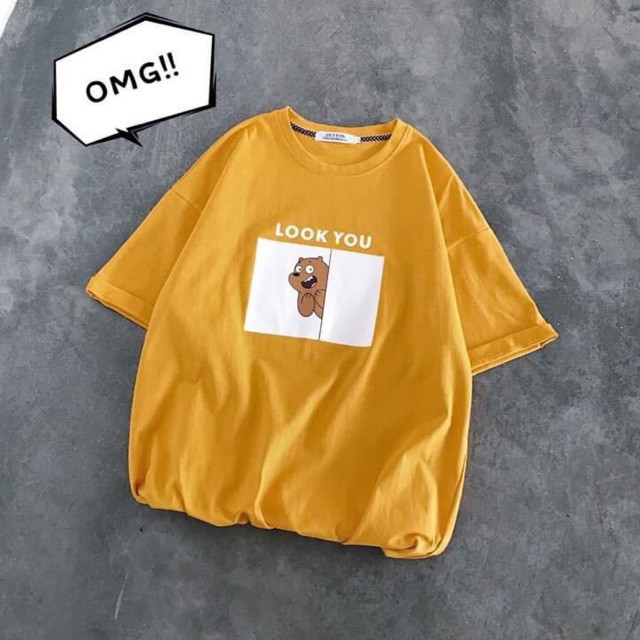 Áo thun tay lỡ form rộng - phông nam nữ cotton oversize - T shirt Gấu look you a - 2N Unisex