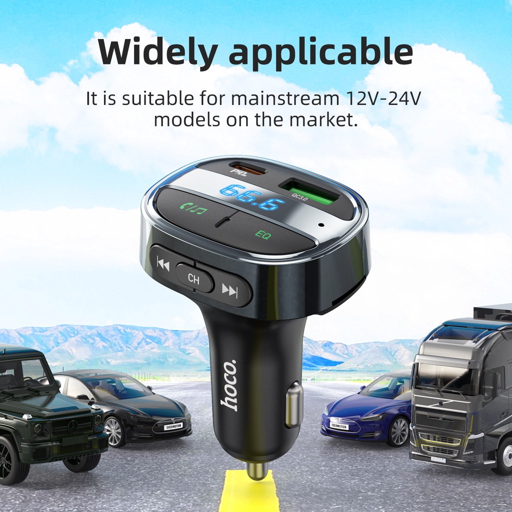 Bộ sạc xe hơi HOCO. E70 Bluetooth 5.0 không dây màn hình LCD QC3.0 PD30W thiết kế hỗ trợ nghe nhạc MP3 thẻ TF U disk AUX