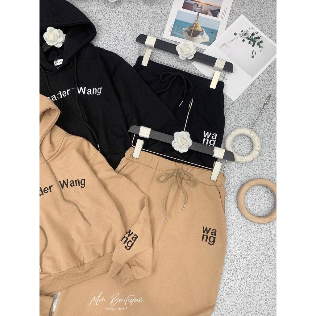 set bộ váy áo dài tay thêu chữ wang 2 màu | BigBuy360 - bigbuy360.vn