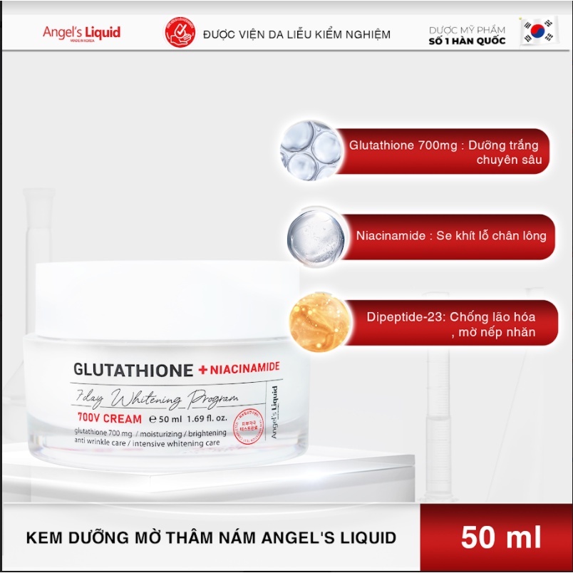 Kem Dưỡng Trắng Da Giảm Thâm Mụn Angel’s Liquid 7 Day Whitening Program Glutathione + Niacinamide 700V Cream