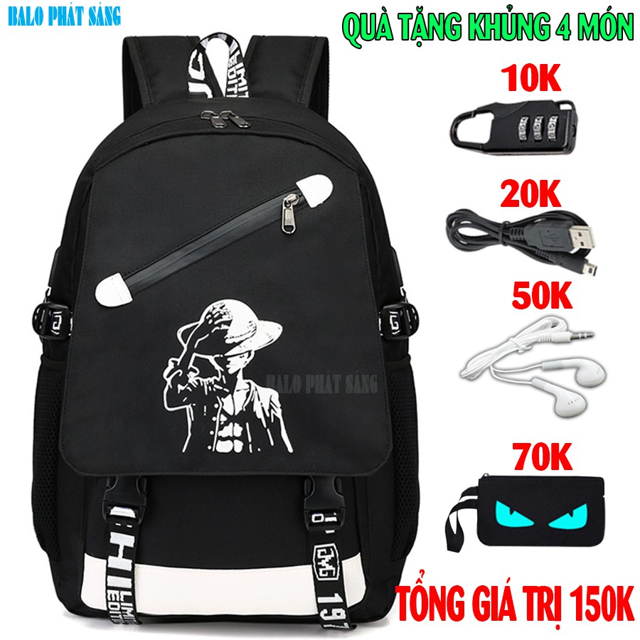 Balo nam nữ đi học thời trang Luffy phát sáng QUÀ TẶNG KHỦNG (Cáp USB+Khóa số+Tainghe+Ví) - Cặp đi học HOT nhất 2021