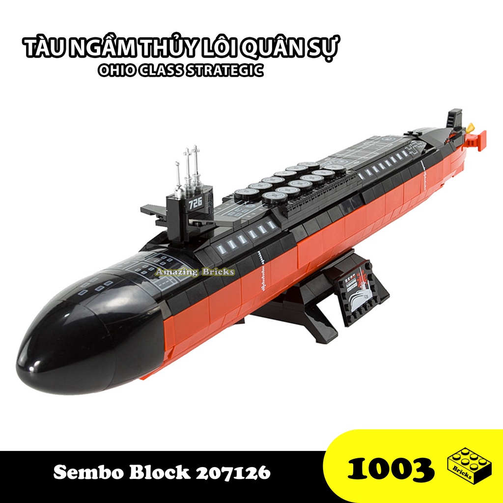 Đồ chơi Lắp ráp Tàu ngầm Hoa kỳ, Sembo Block 207126 Ohio Class Strategic, Xếp hình thông minh