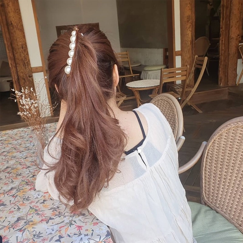 Kẹp tóc nhựa acrylic đính ngọc trai giả phong cách Hàn Quốc thời trang xinh xắn cho nữ