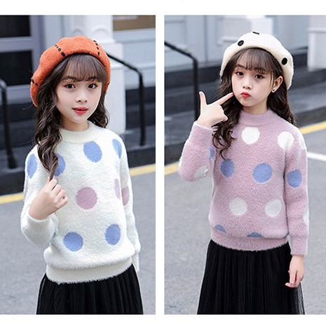 Áo len lông họa tiết chấm tròn bé gái lớn size 16-45kg (HÀNG QCCC) AL13