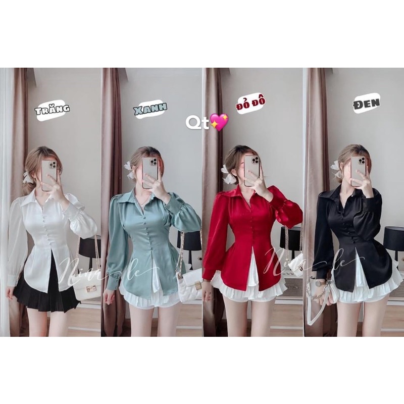 Áo sơ mi lụa tiểu thư cúc bọc buộc lưng SM1668 - Nhinhi Shop