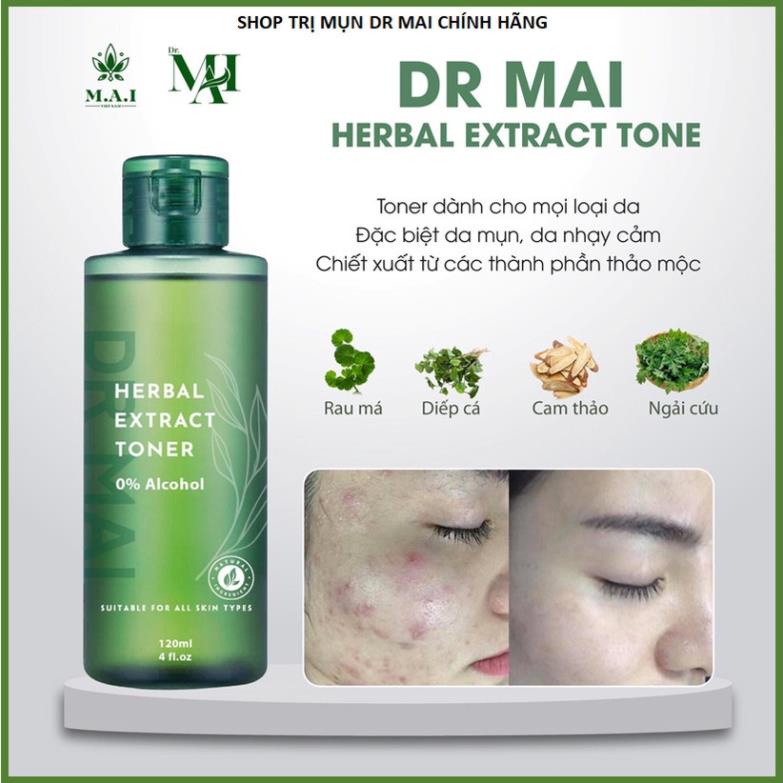 Dr Mai, Toner Dr Mai, Nước Hoa Hồng 120ml dưỡng ẩm dành cho da mụn, da nhạy cảm