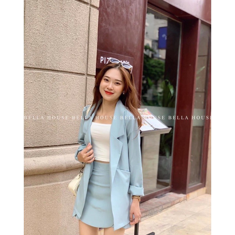 Áo blazer không khuy xanh