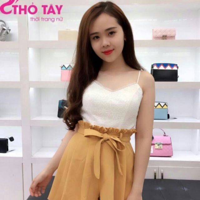 Sét rời áo ren dây và quần đùi lưng cao chất cát hàn