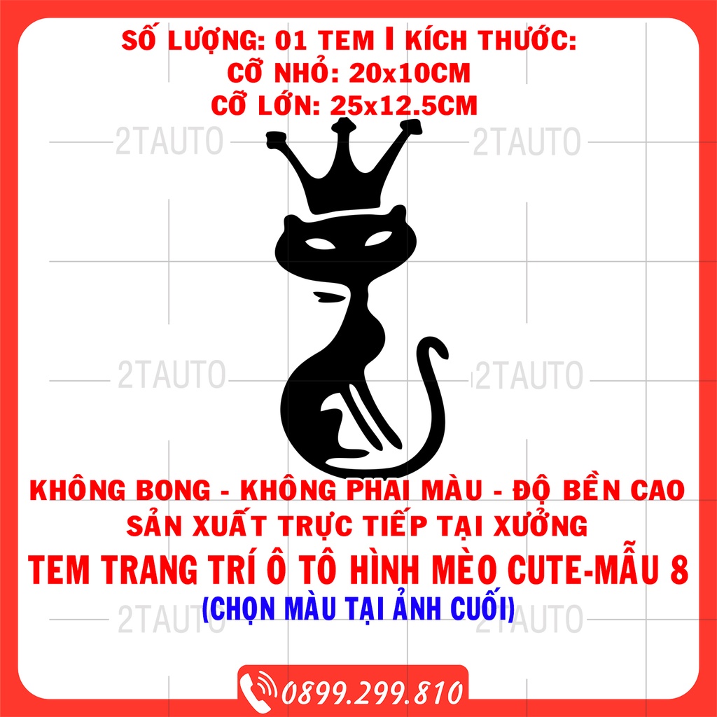 Tem decal HÌNH CON MÈO dán xe nhiều kích thước, chống thấm nước, logo CHÚ MÈO dán trang trí ô tô xe hơi - MẪU 8