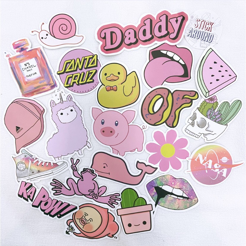 Set 10 Sticker PINKY nhám chống nước, dán laptop, điện thoại, nón bảo hiểm, guitar...