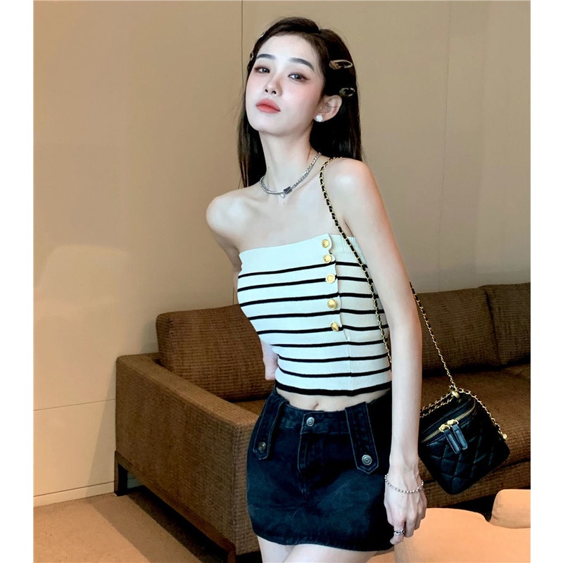 Áo ống Pure Cube thiết kế không tay kẻ sọc thời trang cho nữ