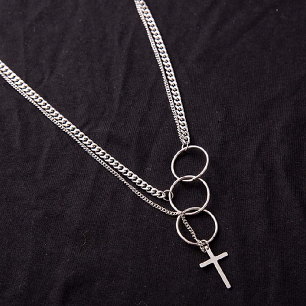 Dây Chuyền Choker Hai Lớp Mặt Hình Tròn Và Thánh Giá Thời Trang Cho Nam Và Nữ