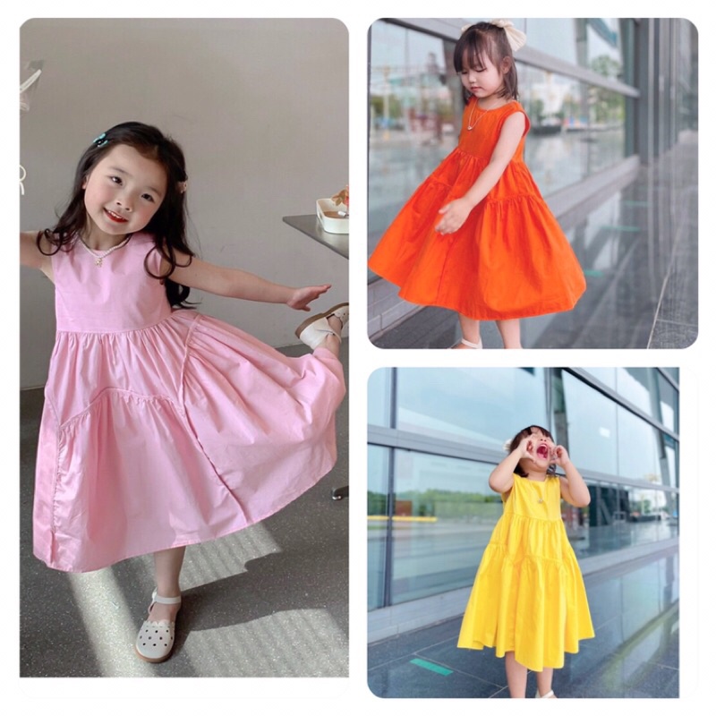Đầm váy đi biển,đi du lịch cho bé gái❤️Đầm sát nách vải thô,xòe rộng,có chun lưng thoải mái❤️size1-10Y(10-40 ký)