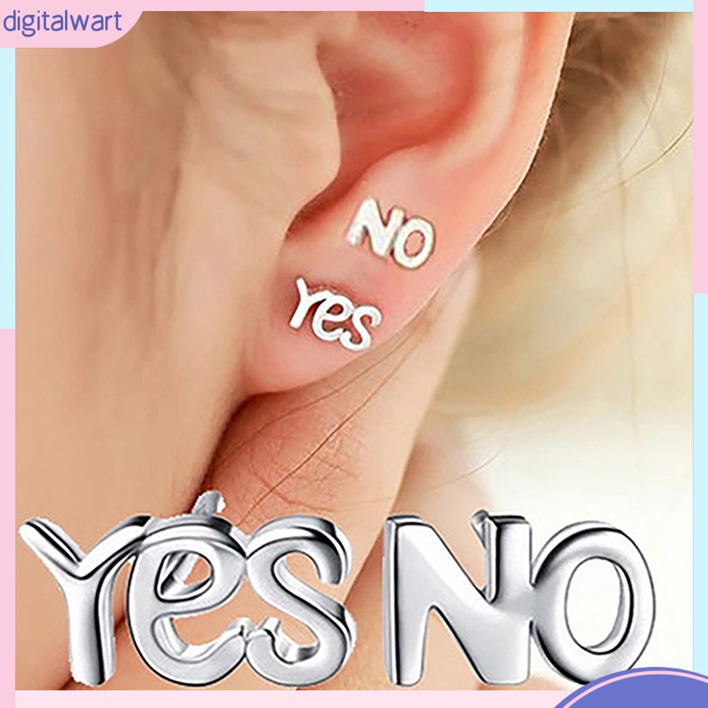 Bông tai mạ bạc hình chữ Yes No thời trang nữ