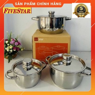 Bộ nồi inox fivestar 3 món vung inox -3 đáy -dùng được bếp từ-hàng chính hãng bảo hành 5 năm