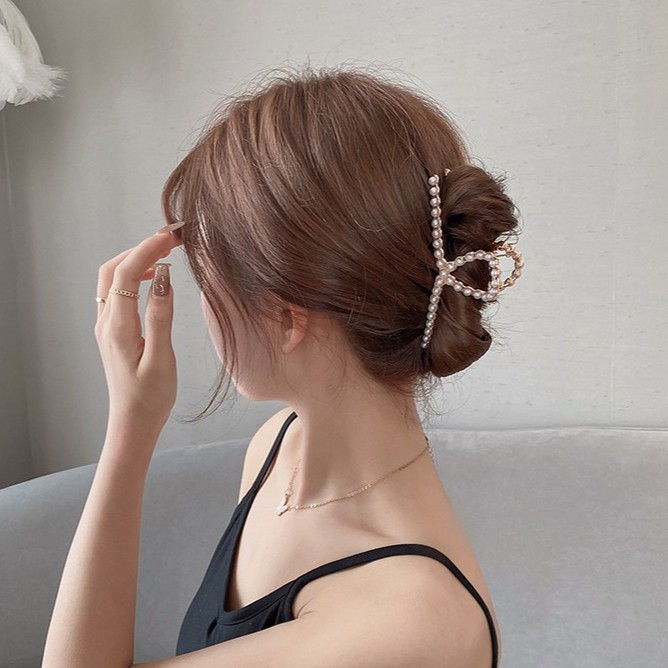 Kẹp Tóc Kim Loại Đính Ngọc Trai Cỡ Lớn Sang Trọng Xinh Xắn Cho Nữ