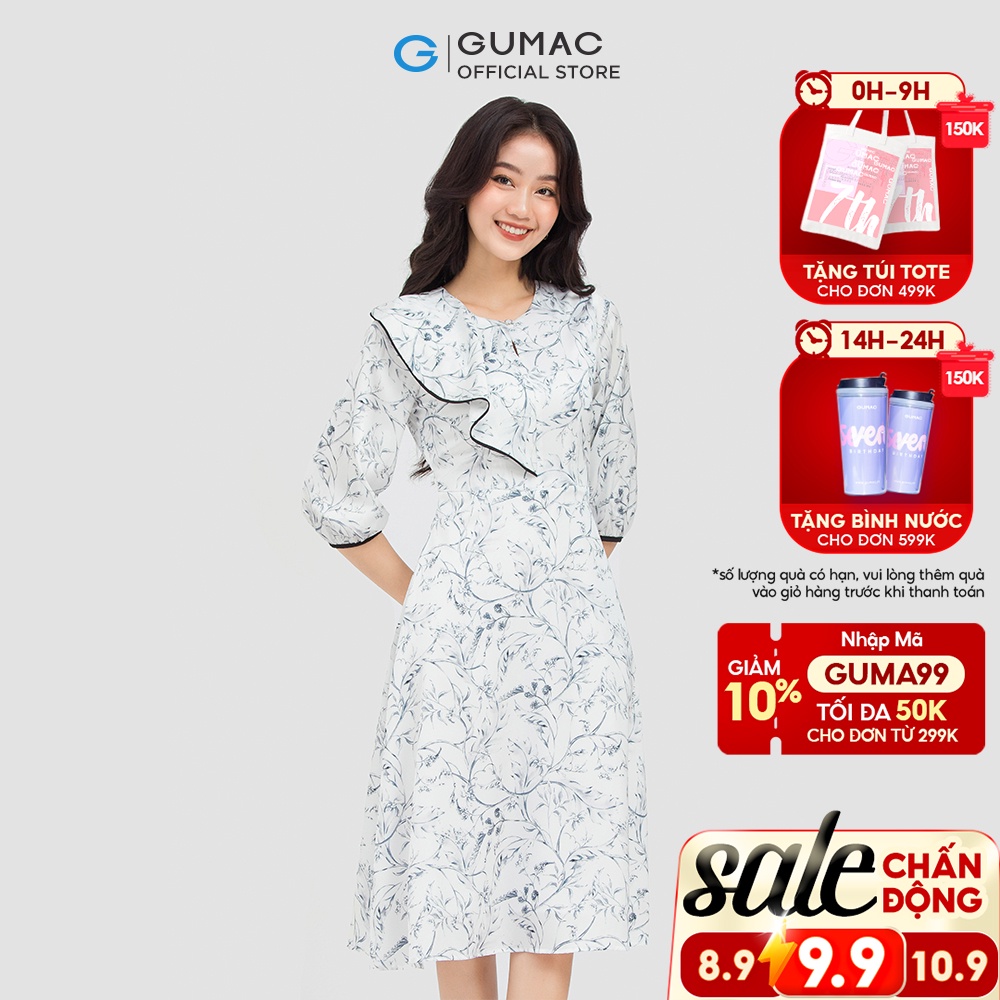 Đầm họa tiết phối bèo DC05088 thời trang GUMAC