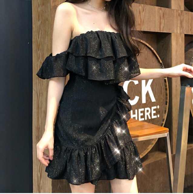 Đầm trễ vai tiểu thư Blapink đầm bánh bèo trễ vai tay phồng 2 lớp nhiều màu tôn dáng