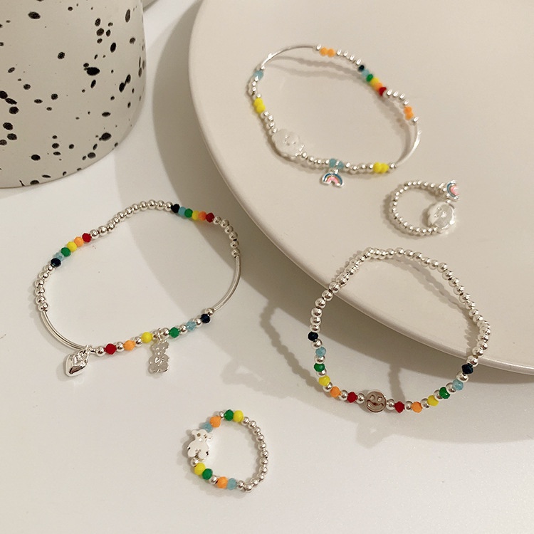 Vòng đeo tay hình đám mây mặt cười xinh xắn màu sắc cầu vồng đơn giản