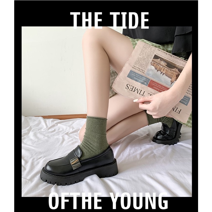 Giày loafer đế dày ulzzang quai ngang phối kim loại phong cách vintage