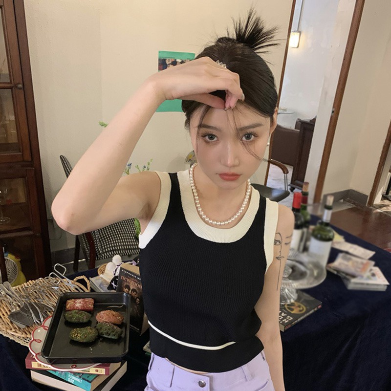 Áo Tank Top Cổ Tròn Màu Tương Phản Thời Trang Mùa Hè Cho Nữ