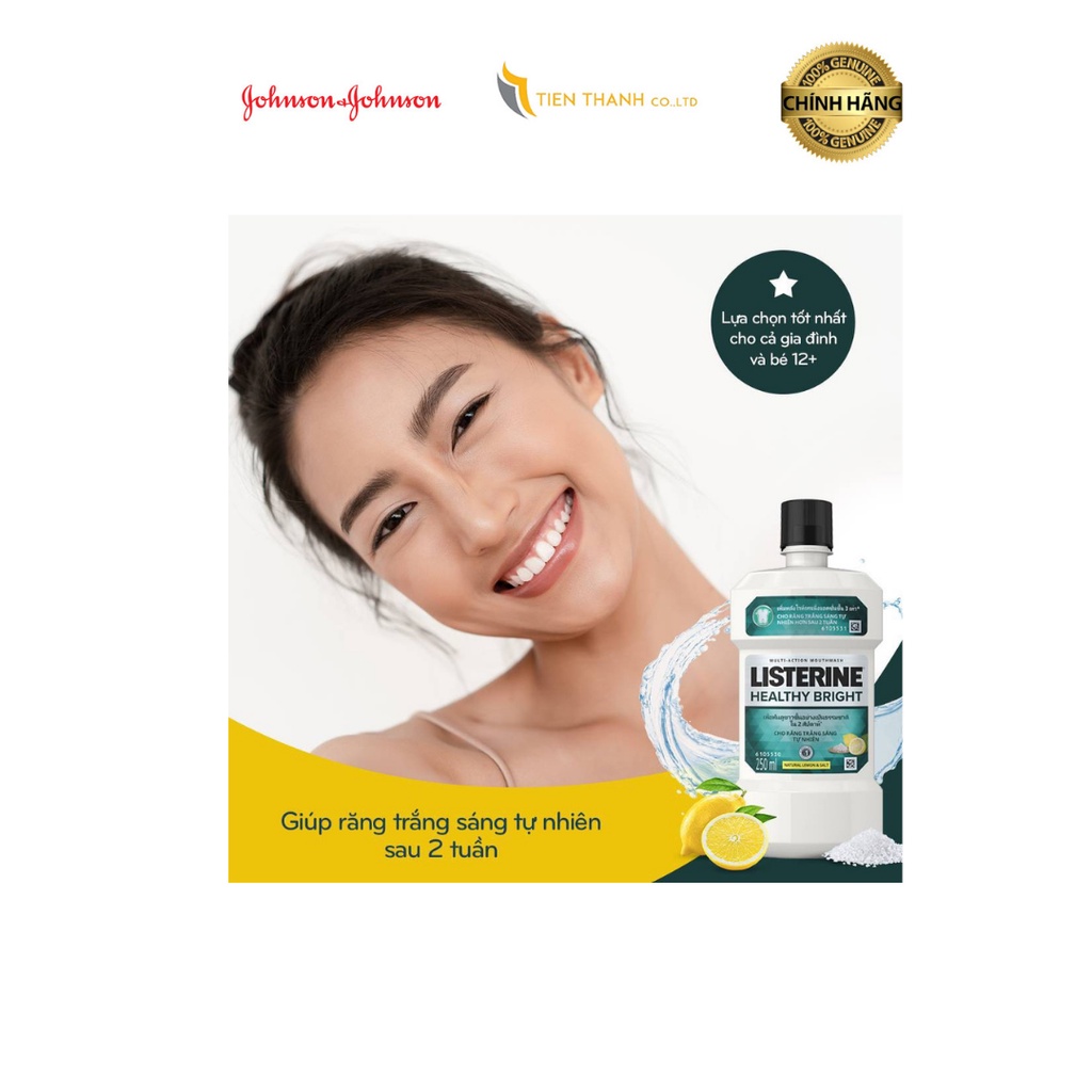 Nước súc miệng Listerine Healthy Bright giúp trắng răng-Hàng chính hãng.