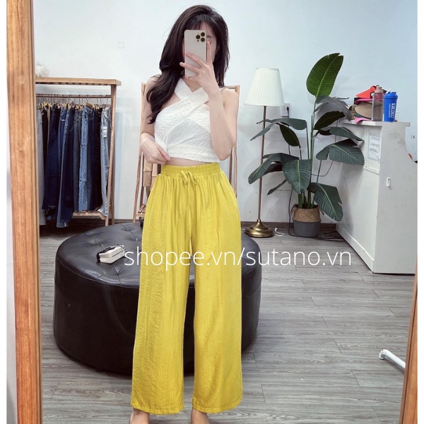 quần đũi nữ ống rộng chất lụa tơ đũi  cạp chun co giãn Q115 SUTANO