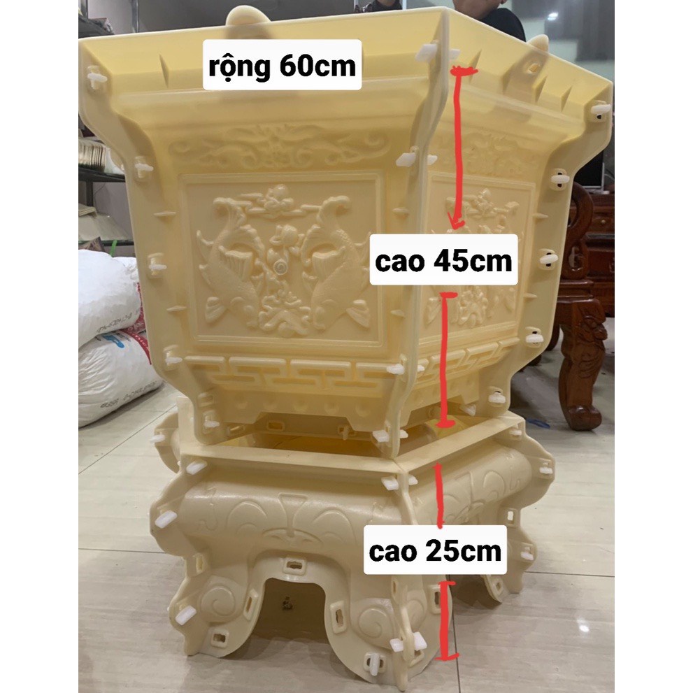 Khuôn đúc chậu cảnh Lục Giác 60  + Chân Đôn Kỷ, Nhựa ABS cực bền, Chậu cây cảnh xi măng