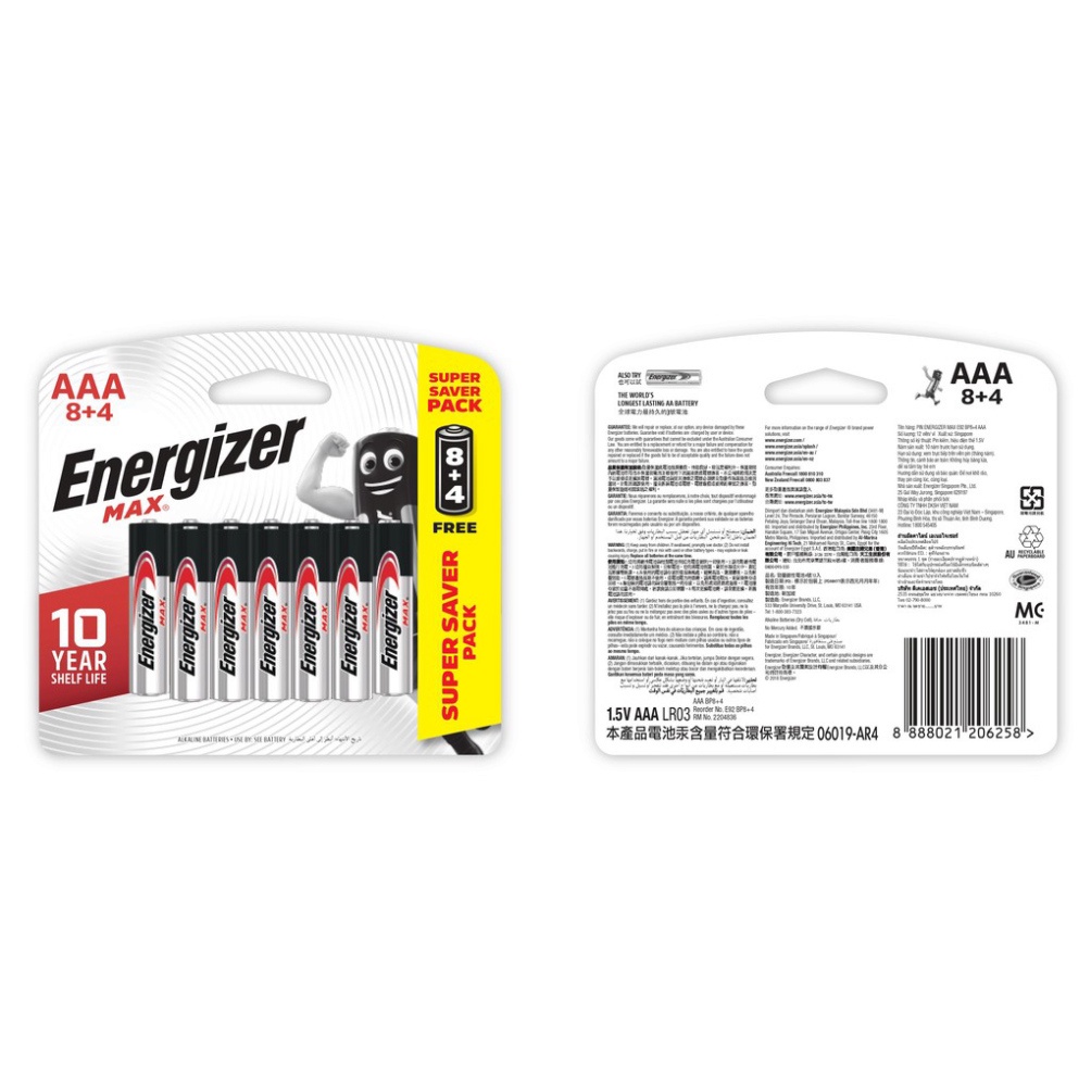 Pin Energizer Max AAA E92 BP8+4