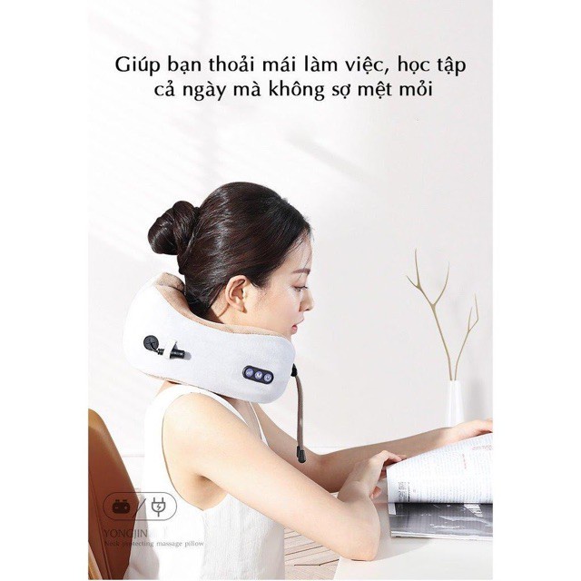 Gối massage cổ vai gáy,Máy massage cổ vai gáy hồng ngoại sạc pin tích điện cao cấp - bảo hành 12 tháng