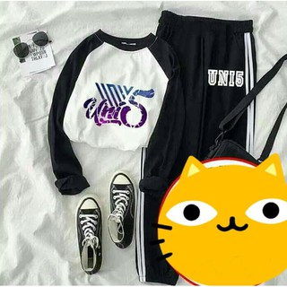 sét bộ quần áo UNI5 quần dài phối tay raplang in theo yêu cầu