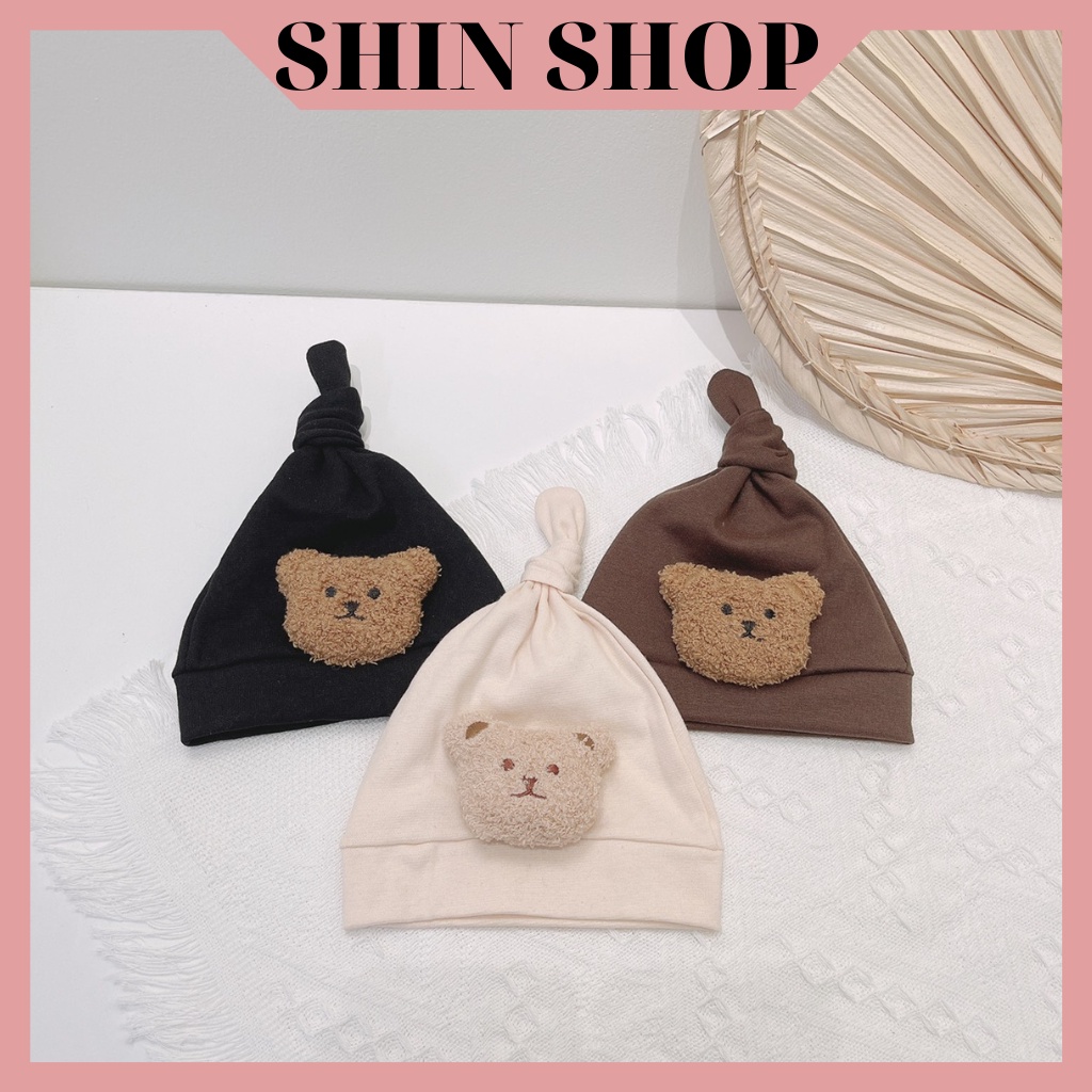 Mũ, nón chất liệu cotton điểm nhấn mặt gấu dễ thương cho bé sơ sinh từ 0 đến 12 tháng MD63 SHINSHOP