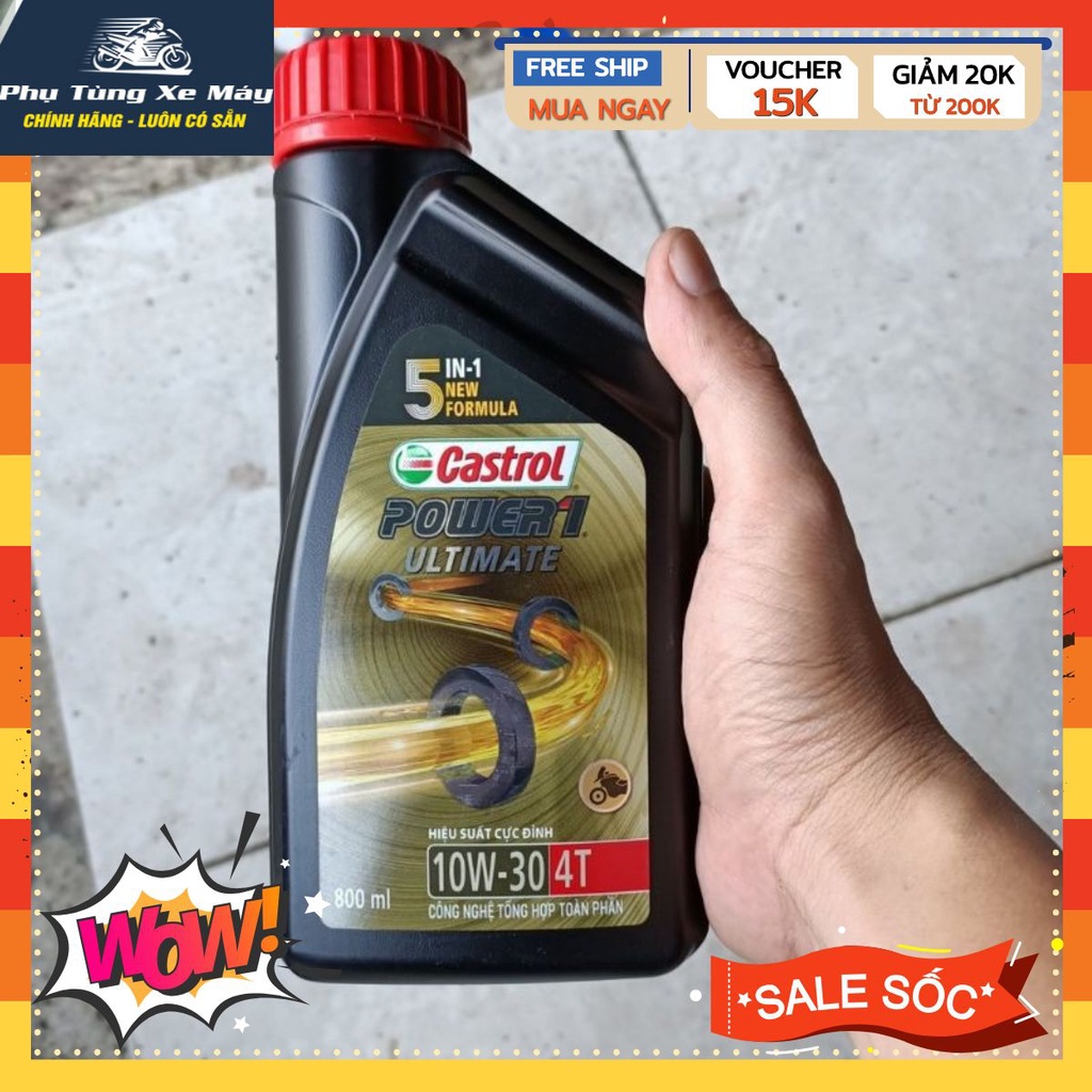 nhớt tổng hợp 100% Castrol Ultimate 10w30 0.8L MA2 SN (dầu toàn phần 800ml), Hàng mới, giá rẻ do shop là đại lý