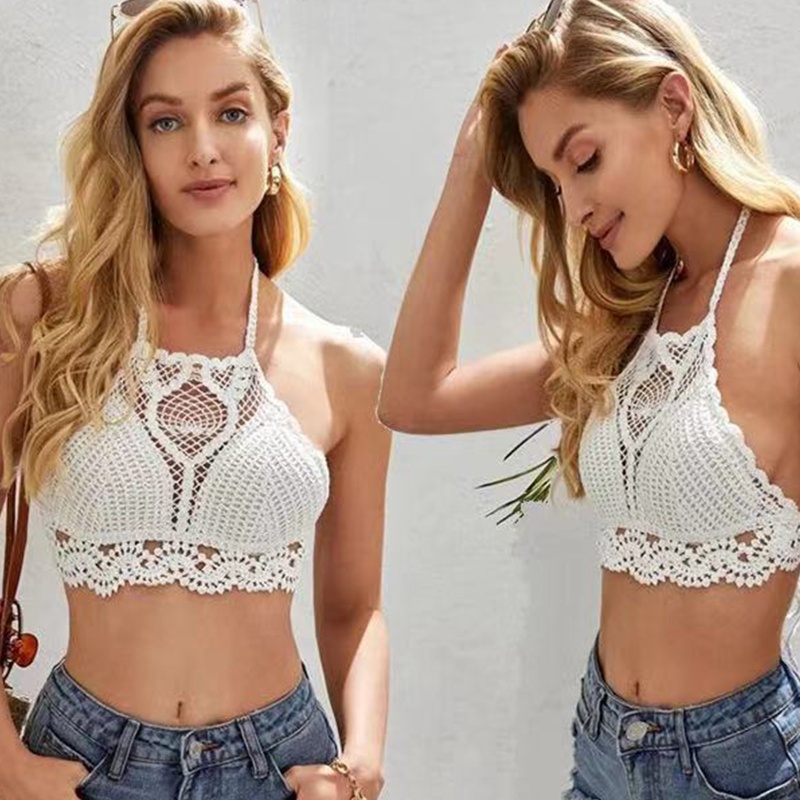 Áo Croptop Dệt Kim Phối Lưới Họa Tiết Hoa Cúc Xinh Xắn Thời Trang Đi Biển Cho Nữ