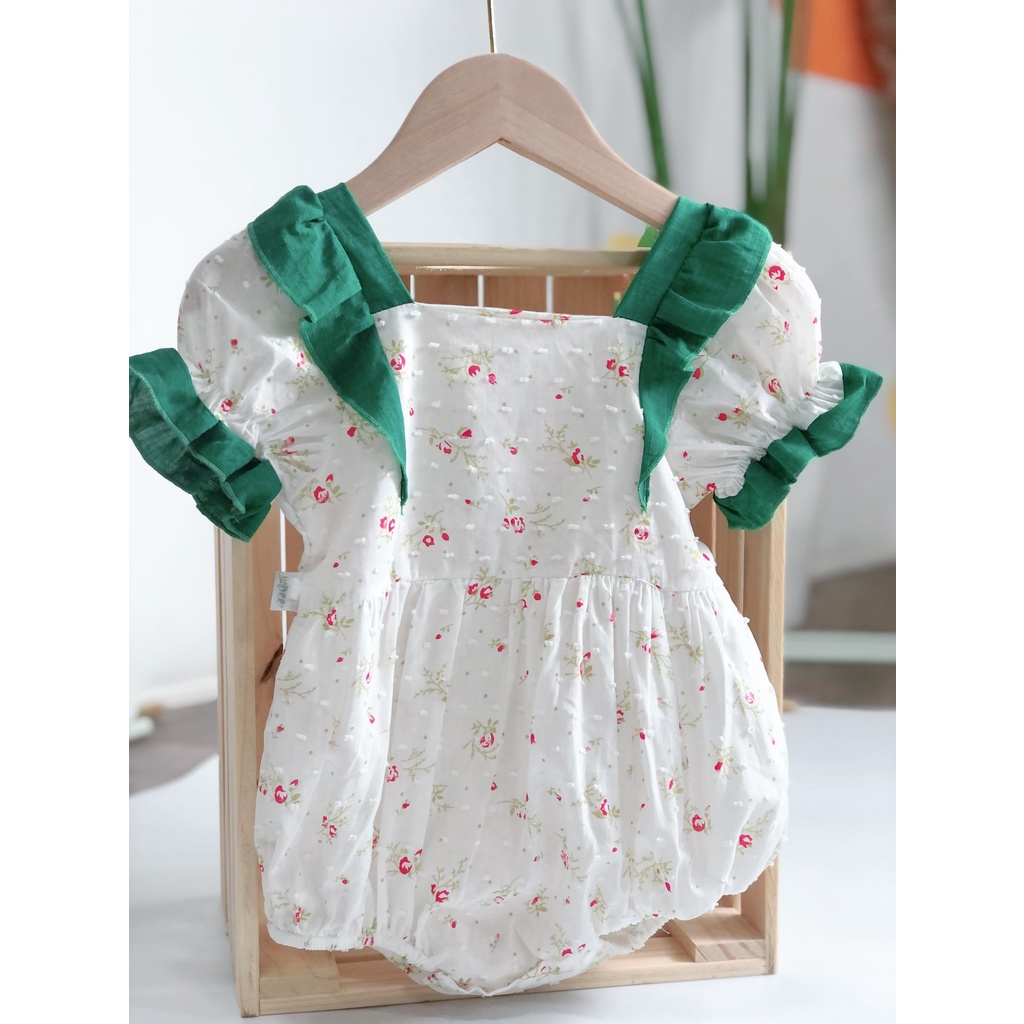 Bodysuit Bé Gái, Bộ Đồ Bé Gái Họa Tiết Cherry Phối Tay Bèo Chất Thô Hoa Hàn Quốc, Thấm Hút Mồ Hôi, Co Giãn Tốt - BS023