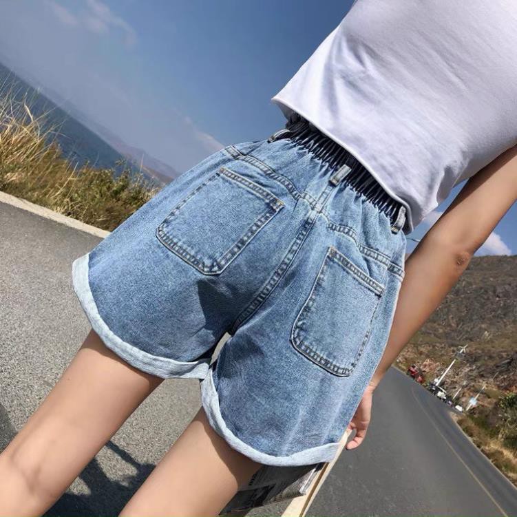 Quần Short Jean Lưng Thun, Quần Jean Đùi Nữ Ngắn Ống Rộng 2 Khuy Lưng Co Giãn Ulzzang, Labibi  ྇ ྇