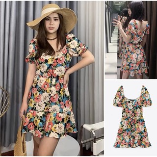 VÁY HOA CỔ V ĐUÔI CÁ