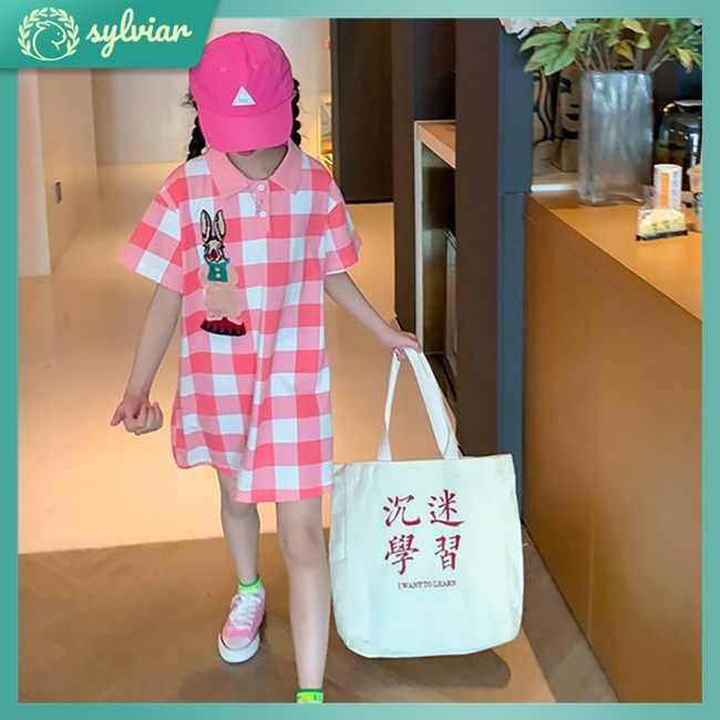 Đầm Thun Tay Ngắn Cổ Polo Dáng Chữ A Thời Trang Mùa Hè Xinh Xắn Cho Bé Gái