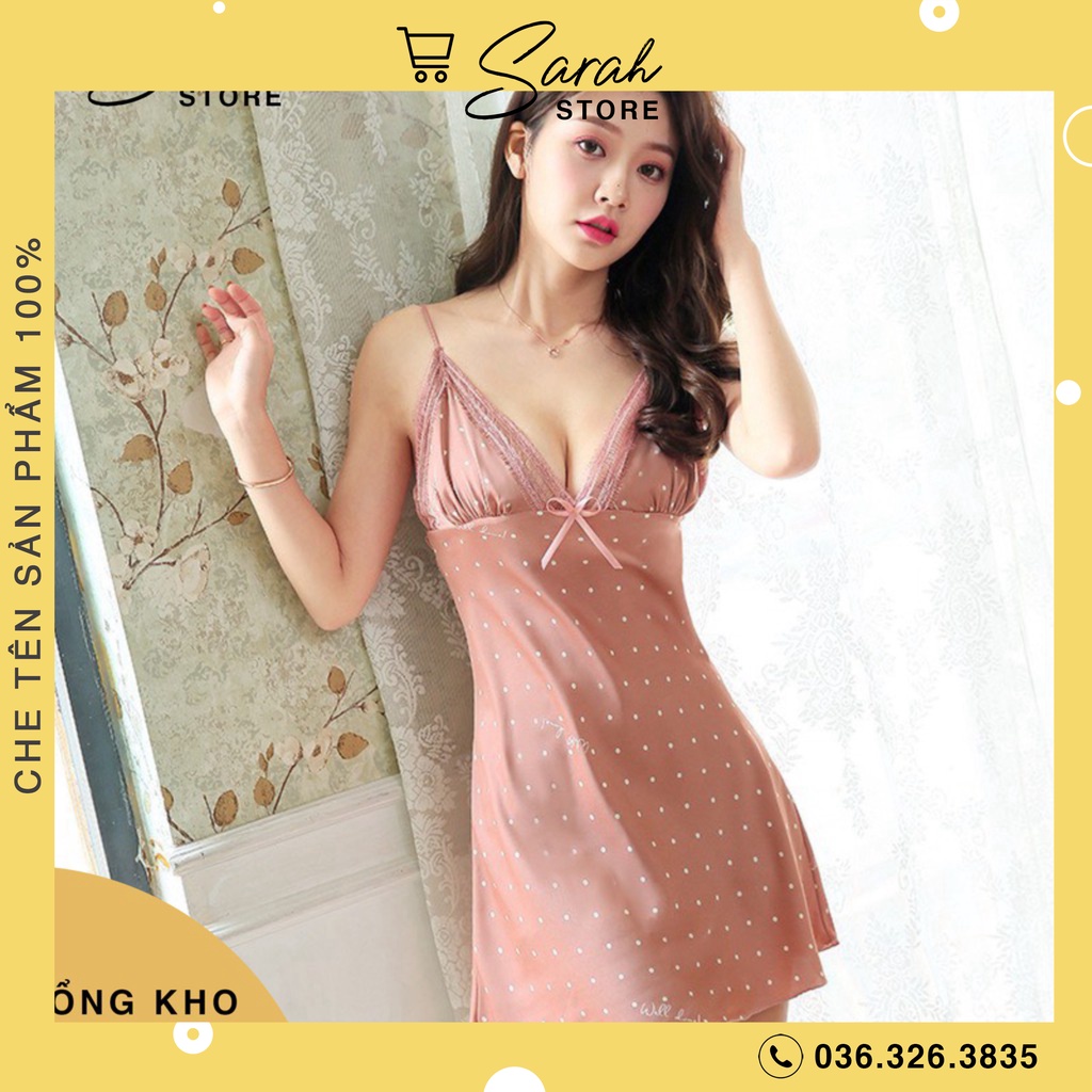 Váy Ngủ Lụa ,Đầm Ngủ Lụa Cao Cấp ( Chấm Bi )
